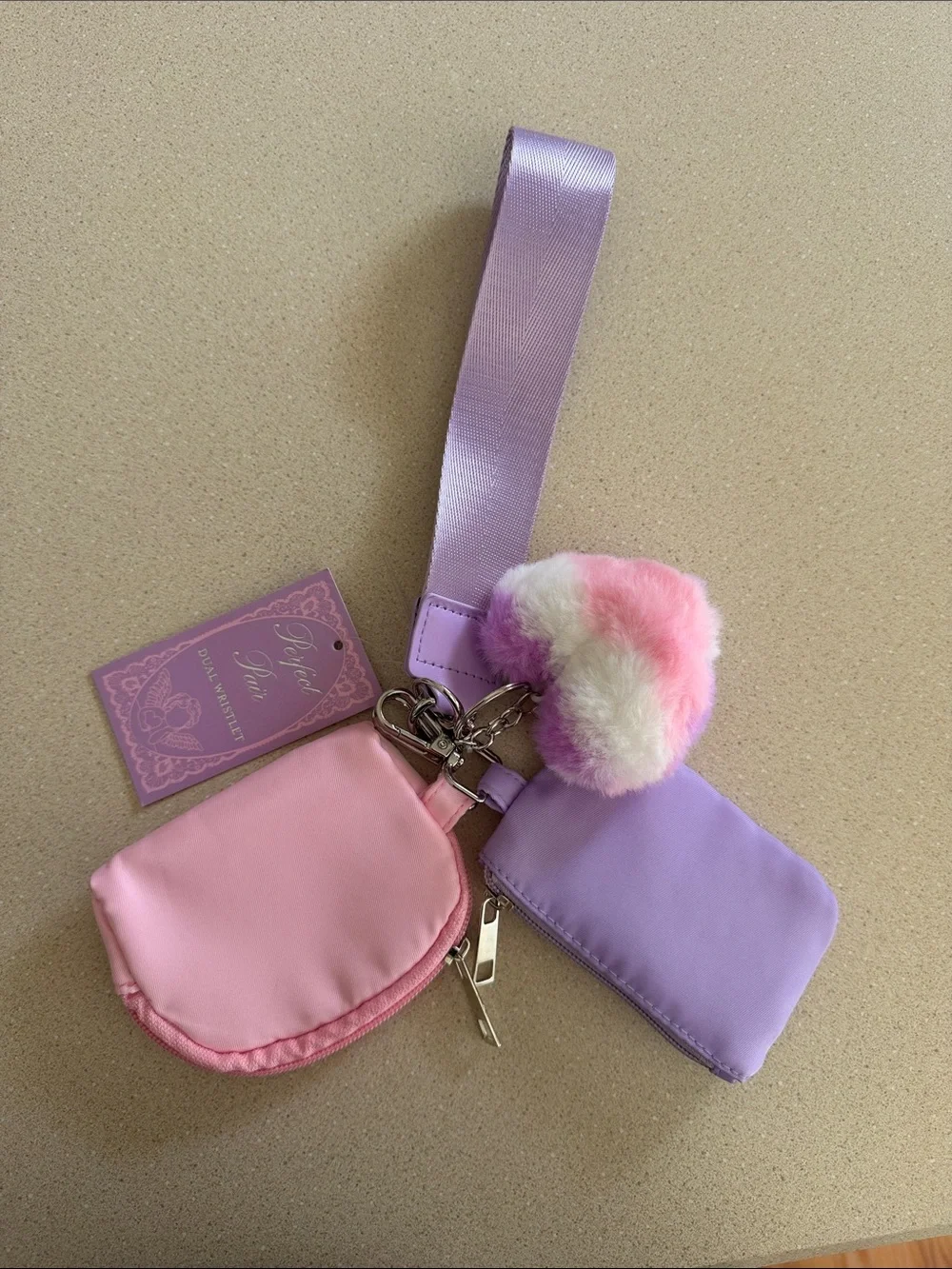 Kids Pink & Lavender Pom-Pom Keychain Wristlet